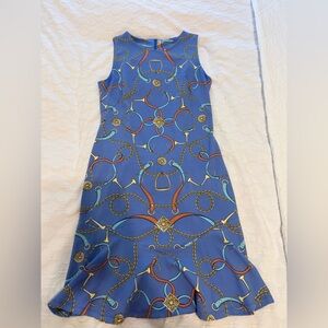 J. McLaughlin Blue and Gold Chain Print Mini Dress